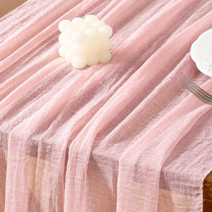 Cheesecloth Table Runner Summer Boho Wedding Shower Party Home Decor | Pink - Image 4