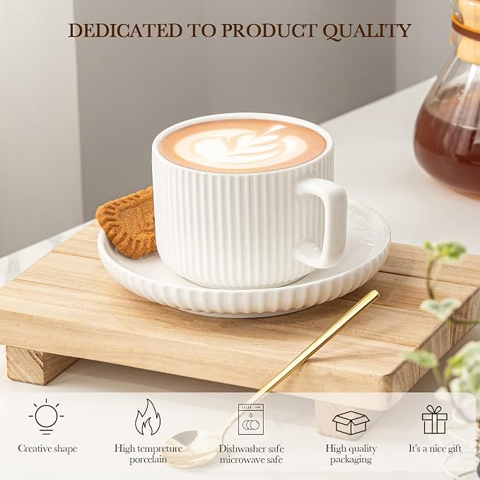 8 Ounce Cappuccino Cups Set of 4, Latte Mugs - Image 6