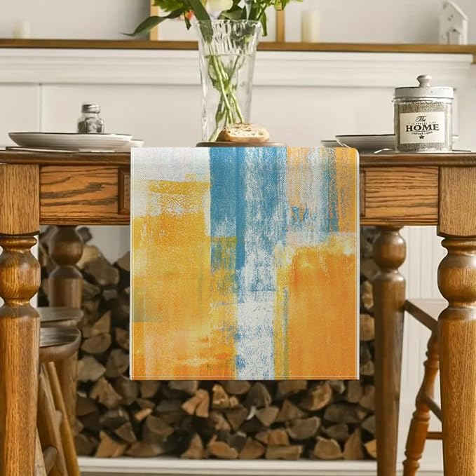 Orange and Blue Table Runner 13x72 Inch Modern Abstract Art Painting Kitchen - Image 2