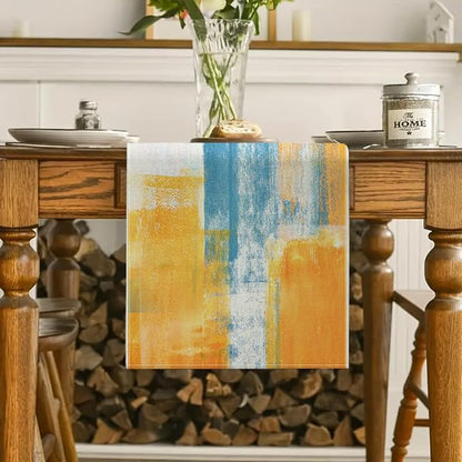 Orange and Blue Table Runner 13x72 Inch Modern Abstract Art Painting Kitchen - Image 2