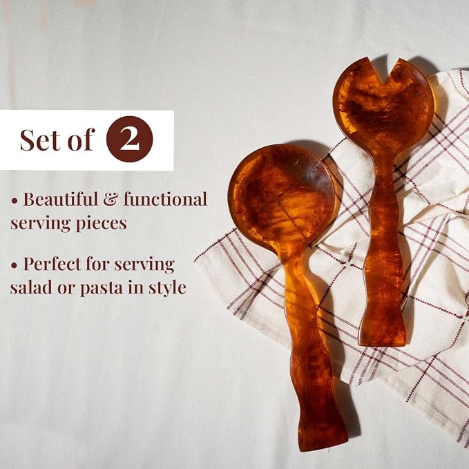 Folkulture Resin Salad Servers, Resin Serving Spoons | Salad Tongs - Image 2