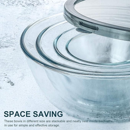 M MCIRCO Glass Mixing Bowls with Lids, 4 Packs Glass Bowl Set, Nesting Bowls for Meal Prep, Food Storage, Bowls For Cooking, Baking, BPA-Free, 0.8/1.7/2.9/4.8 Qt