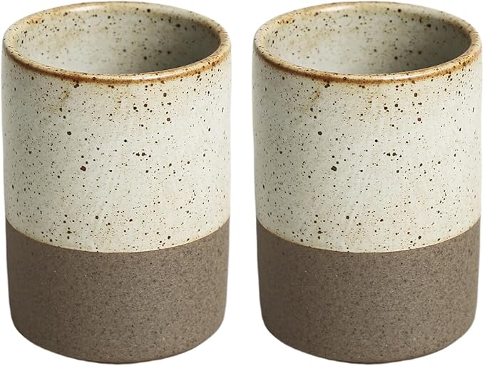Gaolinci 2 Pcs Vintage Stoneware Style Ceramic Mouthwash Cups, Bathroom by Gaolinci