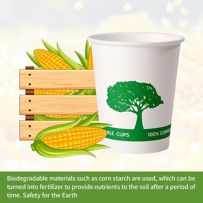 Vplus 400 Pack Compostable Paper Cups, 8 oz Paper Coffee Cups | Biodegradable - Image 4