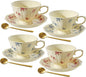 Vintage Fancy Porcelain Tea Cups and Saucers Set of 4, 8 oz China Ceramic by Unknown