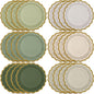 48 Pcs Sage Green Paper Plates 9 Inch Gradient Scalloped Paper Disposable Dinner Dessert Plates for Birthday Wedding Bridal Party Supplies, 6 Colors