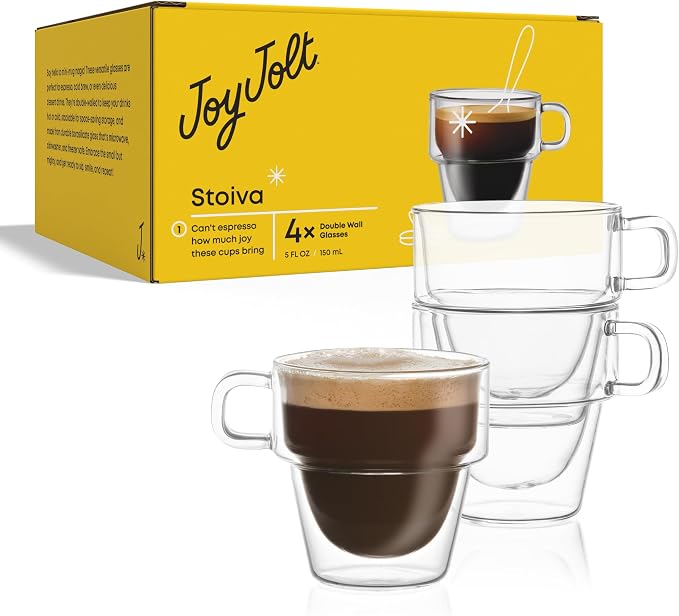 JoyJolt Stoiva Double Wall Insulated Espresso Glass Cups – 5 oz. Shot Cup - Image 8