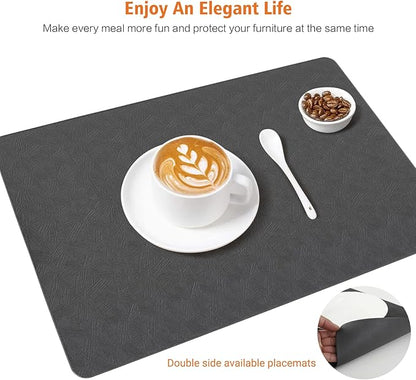 Vinyl Placemats Set of 8 Heat Resistant Easy Clean Non-Slip Place Mats for Dining Table Faux Leather Waterproof Stain Resistant Wipeable Washable PVC Table Mats(8, Gray)