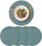 Artoid Mode Blue Faux Leather Placemats Set of 4, 15 Inch Waterproof Wipeable Heat Resistant Vinyl Place Mats, Reversible Table Mats for Winter Kitchen Dining Decor