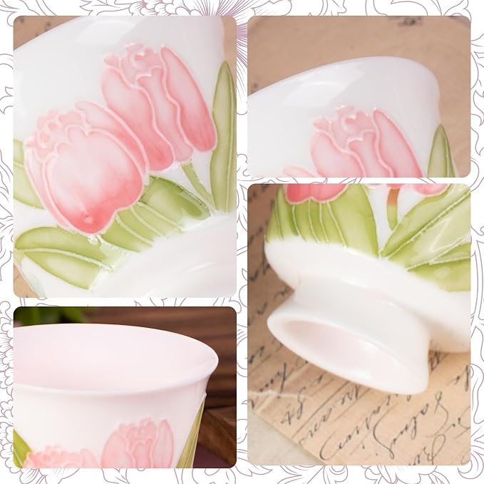 KAMMAK Ceramic Tea Cups Set of 2, 2.5 oz, Vintage Small Teacups, 713N | Hand - Image 6