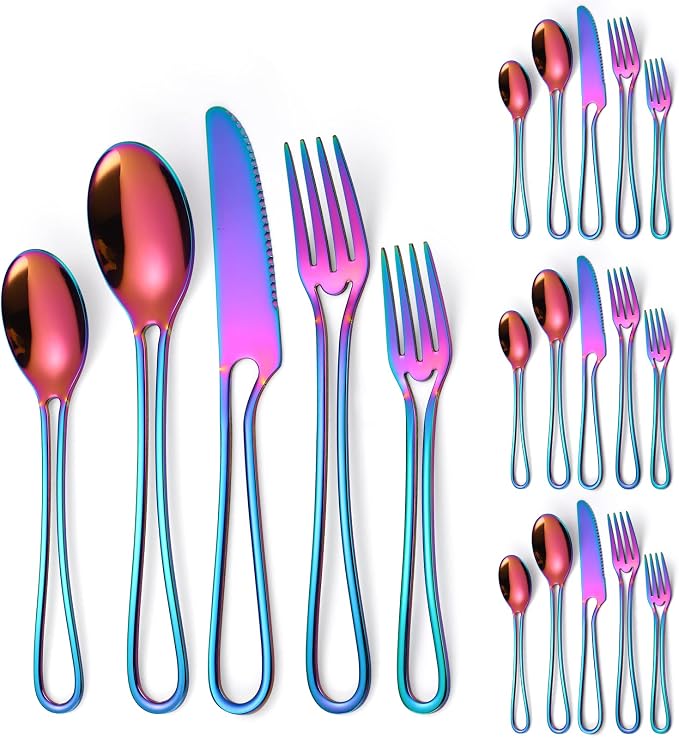 A·HOUSEWARE Iridescent Silverware Hollow Design 20 Piece Stainless Steel by A%C2%B7HOUSEWARE