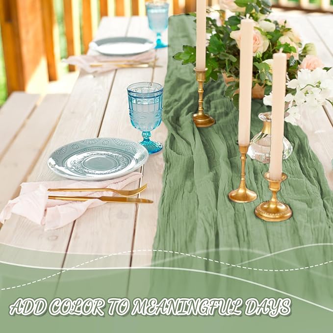 2 Pack Cheesecloth Table Runner, 120 Inch Sage Green Table Runner - Image 5