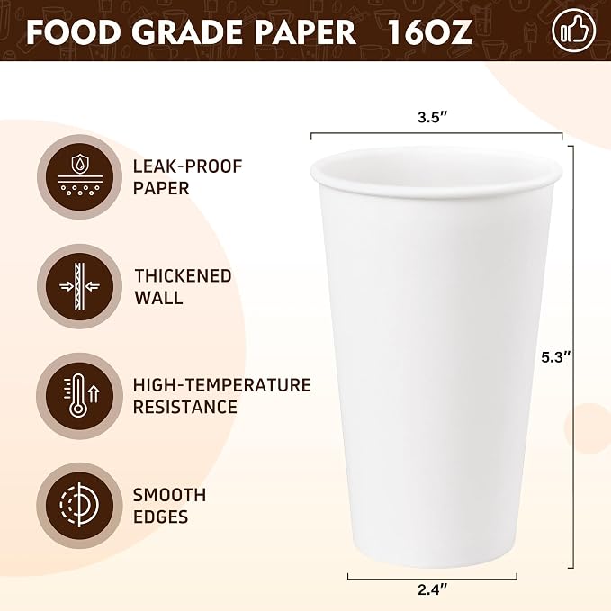 YEEHAW 16 oz 200 Pack White Disposable Paper Coffee Cups | - Image 2