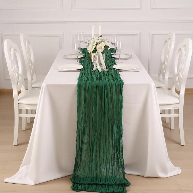 6 Pack Emerald Green Cheesecloth Table Runner 120 Inch Boho Wedding Decor | - Image 4