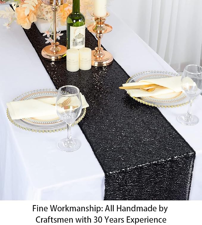 ShiDianYi Black Sequin Table Runner, Glitter - Image 4