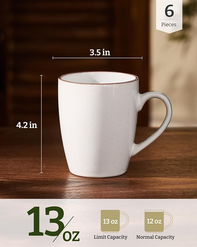 famiware Venus Coffee Mugs Set of 6, 13 oz Ceramic Stoneware Mug Cup Set | - Image 4