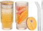 Drinking Glasses with Bamboo Lids and Glass Straw 2pcs Set, 16oz Glass Tumbler by Unknown