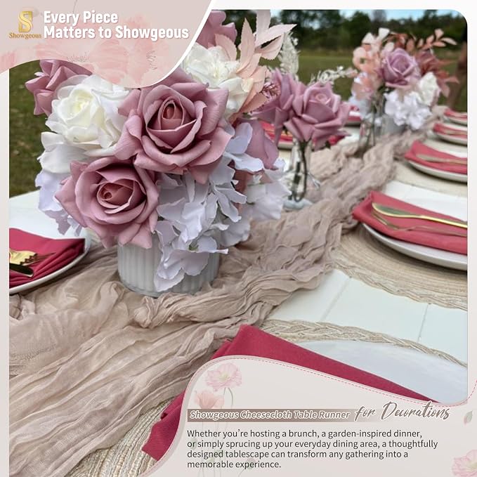 Showgeous 4 Pack Rosy Brown Cheesecloth Table Runner, 17 x 108 Inches | Boho - Image 8