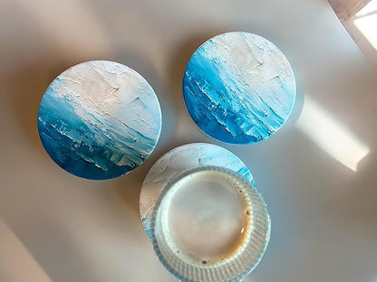 Ceramic Absorbent Coasters Set of 6 with Holder, Marble Drink Coasters for Coffee Table, Water-Absorbing Stone Coasters (Blue Waves Design)