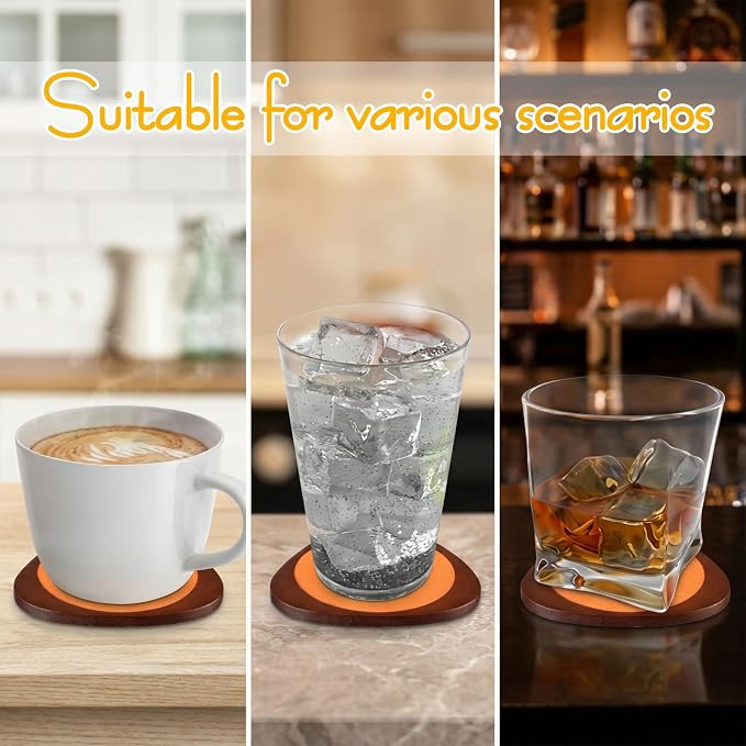 6 Pcs Mid Century Modern Coasters Wood Absorbent Coaster - Image 2