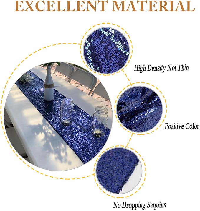 ShinyBeauty Sequin Table Runner Navy Blue Sequins Table Linen Elegant Runners - Image 4