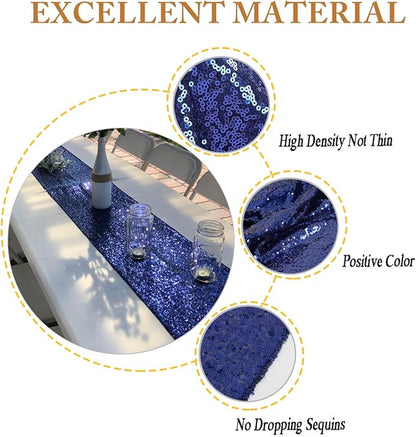 ShinyBeauty Sequin Table Runner Navy Blue Sequins Table Linen Elegant Runners - Image 4