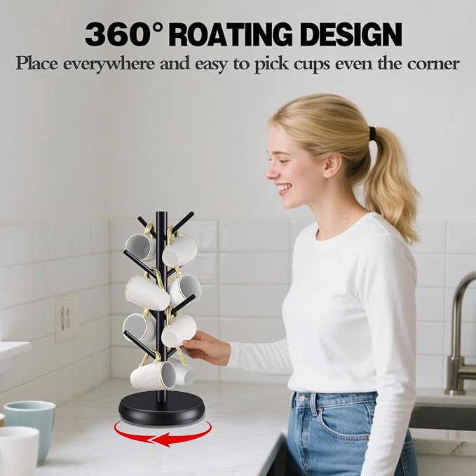 Rotating Mug Tree, 8-Hook Coffee Mug Holder - Image 3