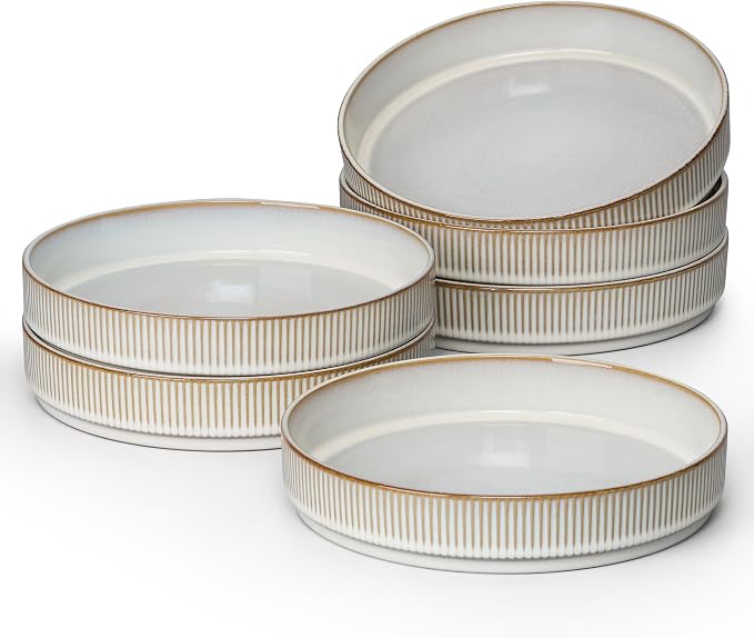 E-far Pasta Bowls Set of 6, 35oz Large Salad Bowl Plate by E-far