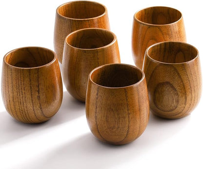 Hiceeden 6 Pack Wooden Tea Cups, 5 Oz Japanese Tea Cups Handmade Natural Wood by Hiceeden