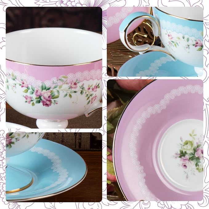 KAMMAK Tea Cups Set of 2, Ceramic Floral Pattern Demitasse Cup | Porcelain - Image 3