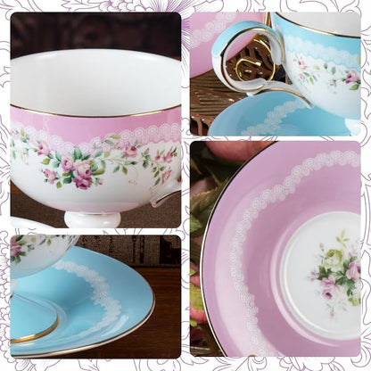 KAMMAK Tea Cups Set of 2, Ceramic Floral Pattern Demitasse Cup | Porcelain - Image 3