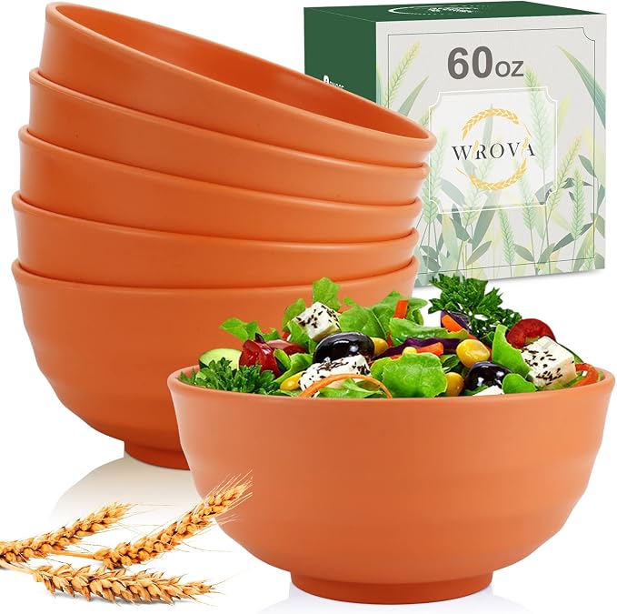 Wheat Straw Bowls Set 60 OZ Unbreakable Large Cereal Bowls Set of 6 Microwave by WROVA