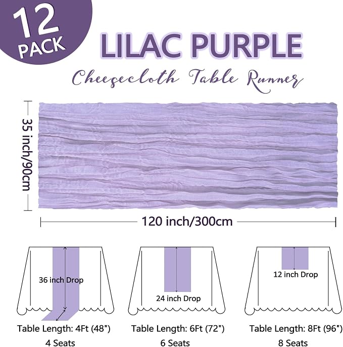12 Pack Lilac Purple Cheesecloth Table Runner 10Ft Lavender Gauze Cheese Cloth - Image 2