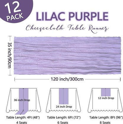12 Pack Lilac Purple Cheesecloth Table Runner 10Ft Lavender Gauze Cheese Cloth - Image 2