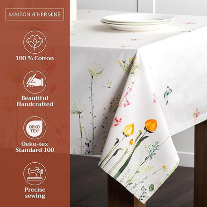 Maison d' Hermine Table Cloth Rectangle Table 100% Cotton 60 x 108 Inches Tablecloth Reusable Decorative for Dining Room Farmhouse Home Valentines Day Decorations Spring Summer - Botanical Fresh