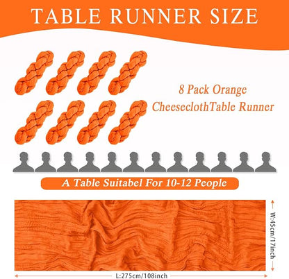 8 Pack Orange Cheesecloth Table Runner 17x108 inch Boho Gauze Cheese Cloth - Image 2