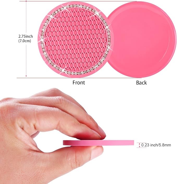 2PCS Bling Car Cup Coaster, 2.75 Inch Auto Cup Holder Insert Coasters Silicone - Image 3
