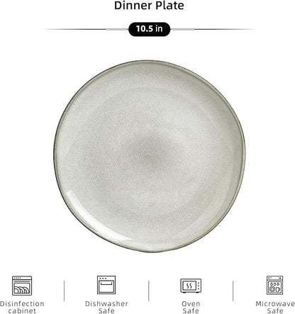 Organic Shape Highland Ceramic Dinner Plates, 6pcs 10.5 Inch Handmade Reactive Glaze Dinnerware Sets with Wavy Edge, for Kitchen, Microwave & Dishwasher Safe, Scratch Resistant-grey