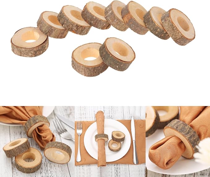20PCS Rustic Wooden Napkin Rings, Handmade Creative Napkin Round Holder - Image 3