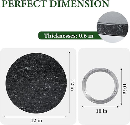 Koville 12'' Black Marble Lazy Susan Marble Turntable for Kitchen Dinning, Granite Lazy Susans Organizer for Cabinet, Serving Rotation Spinning Tabletop Organizer Swiveling, Spice Rack Storage
