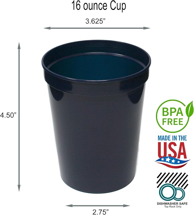 Rolling Sands 16 oz. Reusable Plastic Stadium Cups, 8 Pack, Made in USA - Image 2