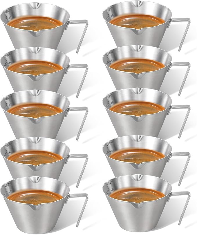 10 Pc Stainless Steel Espresso Shot Cups, 3.4oz/100ml, V-Shaped Mouth by carrottimes