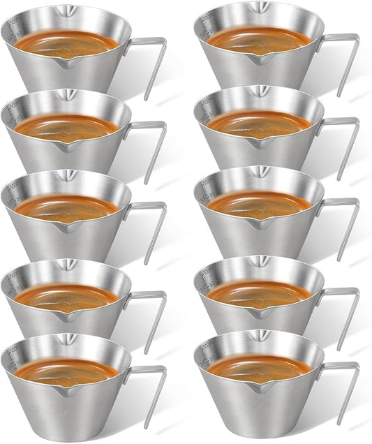 10 Pc Stainless Steel Espresso Shot Cups, 3.4oz/100ml, V-Shaped Mouth by carrottimes