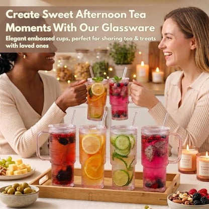 20 oz Pink Glass Tumbler with Lid and Straw, Glass Iced Coffee Cups, - Image 3