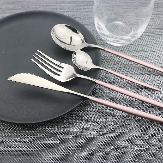 Pink Silver Silverware Set, JASHII 20-Piece Stainless Steel Satin Finish - Image 2