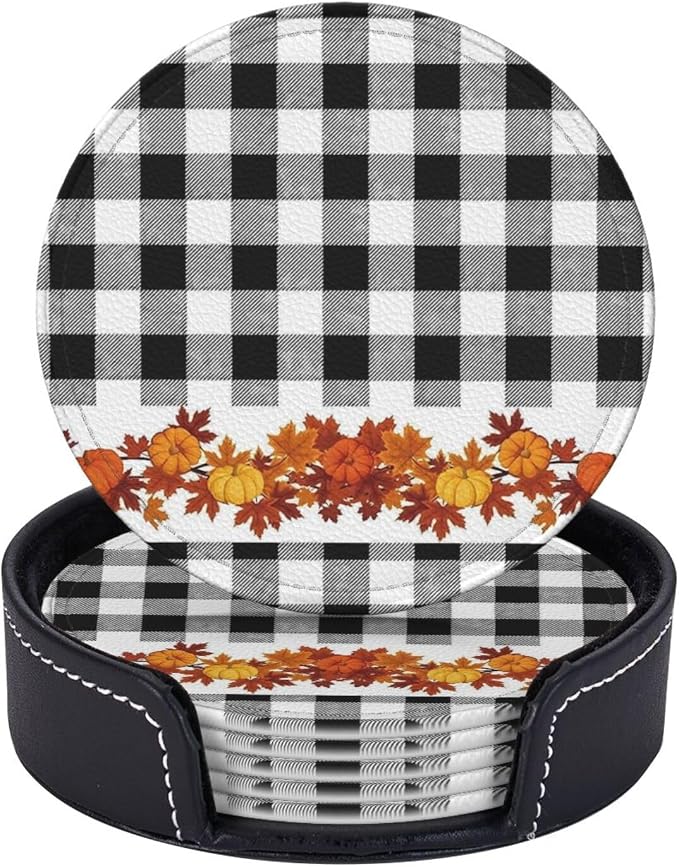 6 Pcs Thanksgiving Fall Pumpkin Maple Leaves Black White Buffalo Check Plaid by Jfniub
