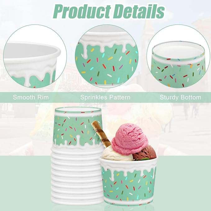 Aodaer 300 Pack 8oz Paper Bowls Sprinkles Ice Cream Cups 6 Color Disposable - Image 3