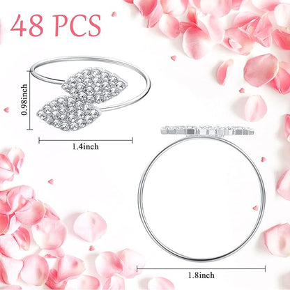 Hotop 250 Pcs Silver Holiday Napkin Rings Set Silver Bling Winter Napkin Rings Bulk Metal Leaves Holders Rhinestone Buckle for Wedding Christmas Dinner Gather Party Prom Table Decoration