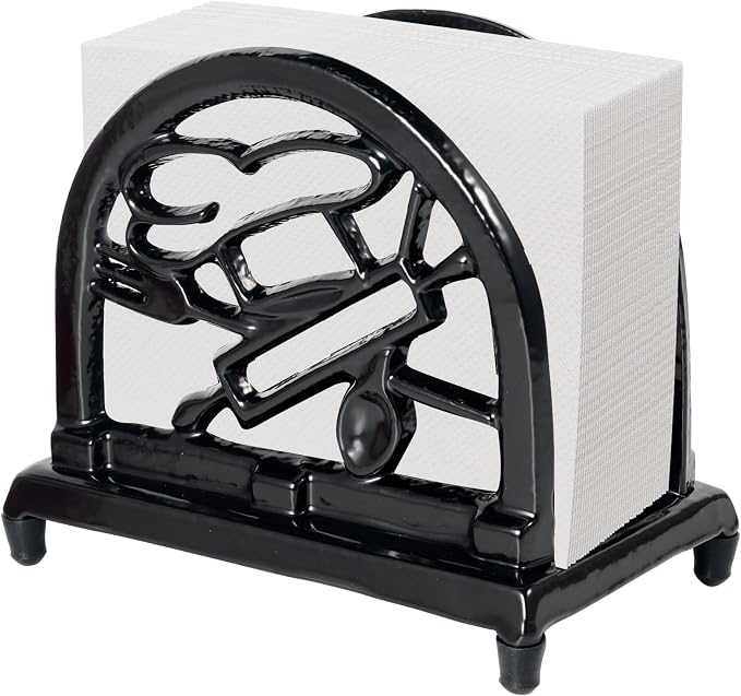 JOGREFUL Cast Iron Napkin Holder, Kitchen Organizer Chef Tool Pattern Black | by JOGREFUL