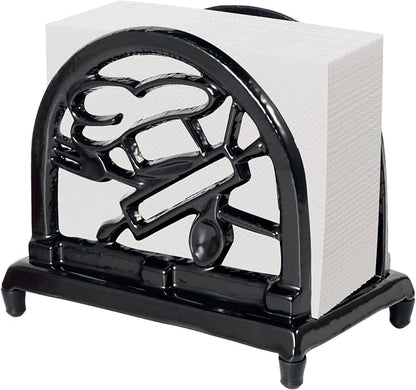 JOGREFUL Cast Iron Napkin Holder, Kitchen Organizer Chef Tool Pattern Black | by JOGREFUL